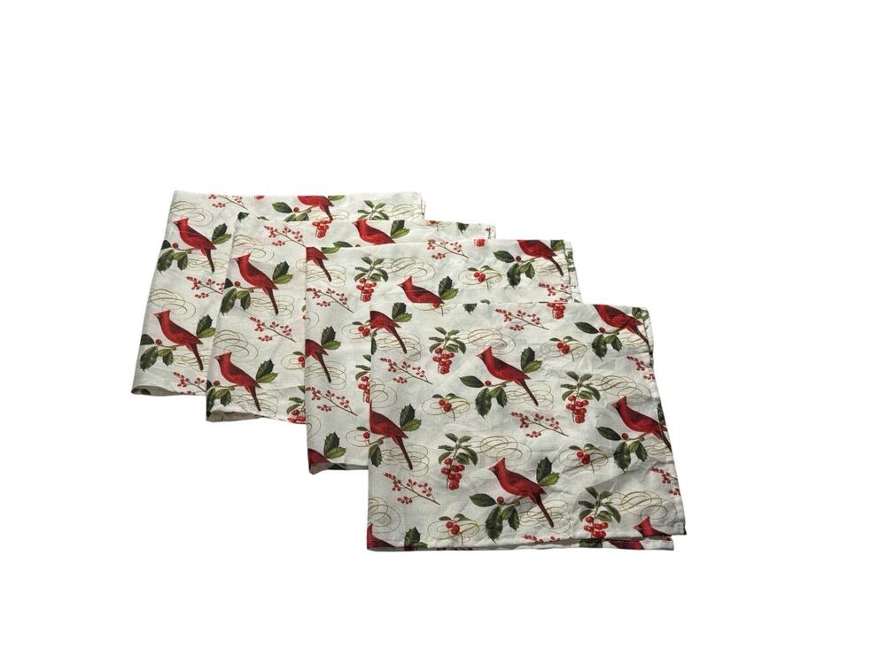 Set of 4 Cardinal Valances Short Curtains Red White Green Birds Print SKL Home